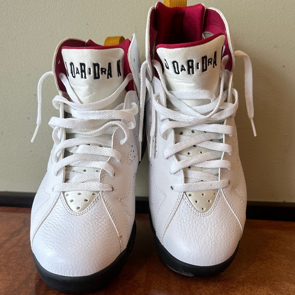 Men’s Jordan 7 Retro White and Red Sneakers